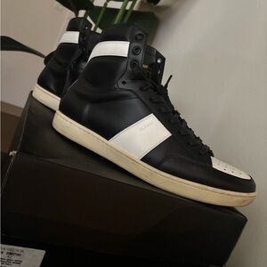 Saint Laurent Black and White Leather Sneakers